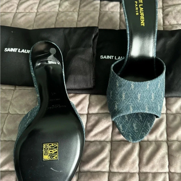 New In Box YSL Saint Laurent LA 16 Denim Mule Size 41 Heels 👠 Open toe shoes - Picture 8 of 9